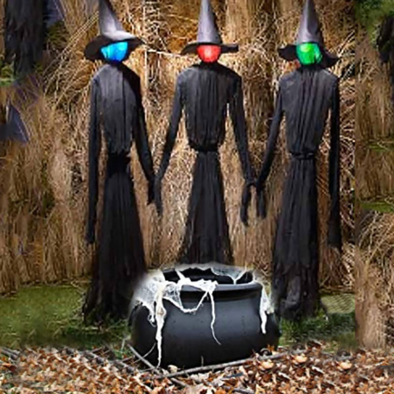1.7m Three Witches Holding Hands – Colorful Light Up Glowing Witch Silhouette for Outdoor Halloween Yard Decoration
