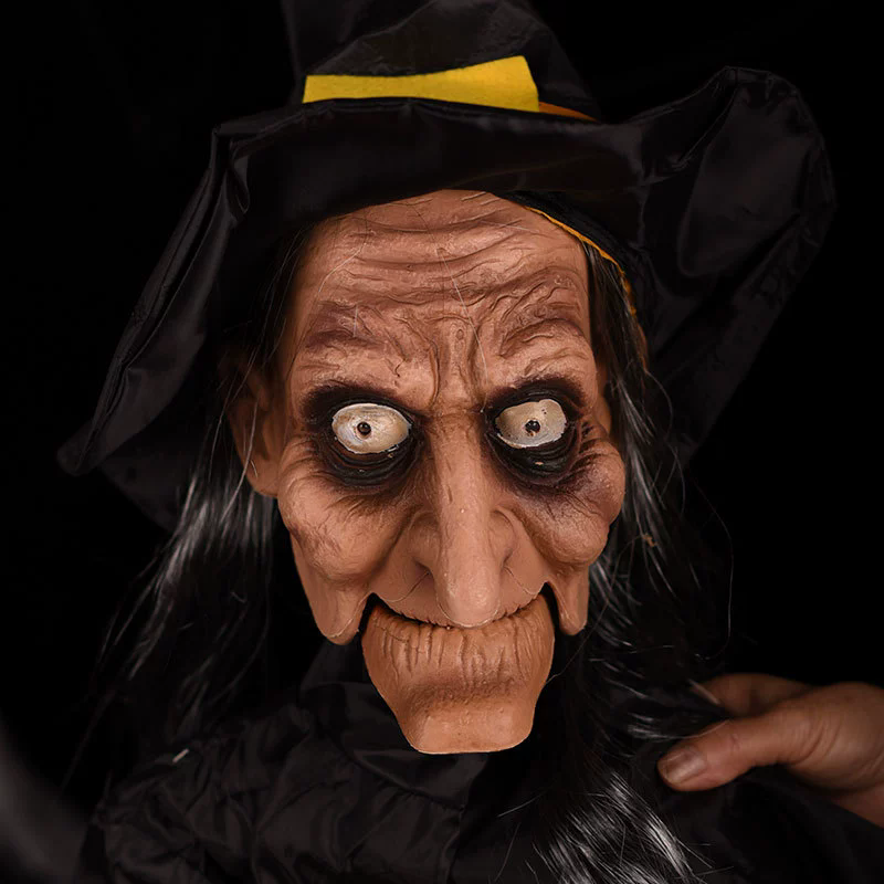 Sound Activated Hanging Witch – Light Up & Screaming Ghost Witch with Flashing LED Eyes for Haunted House Halloween Decor