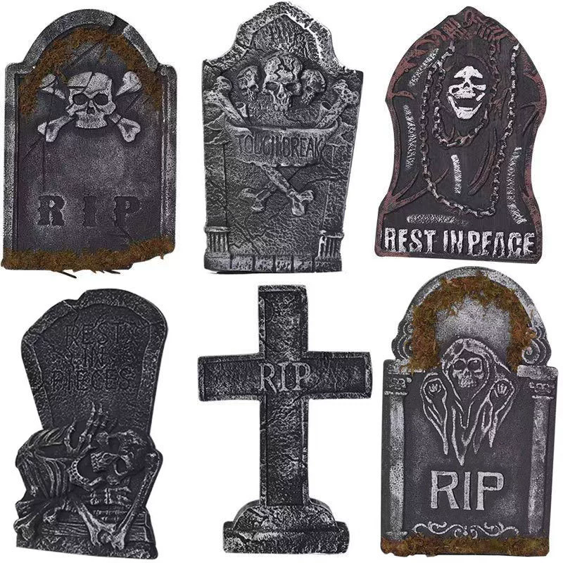 3D Foam Tombstone – Lightweight Halloween Gravestone with Realistic Stone Texture for Haunted Yard & Cemetery Decor