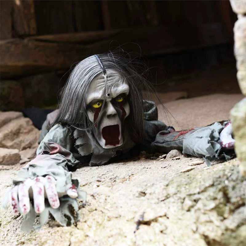 Crawling Ghost with Long Black Hair – Creepy Floor Crawler Apparition for Haunted House & Halloween Yard Decor