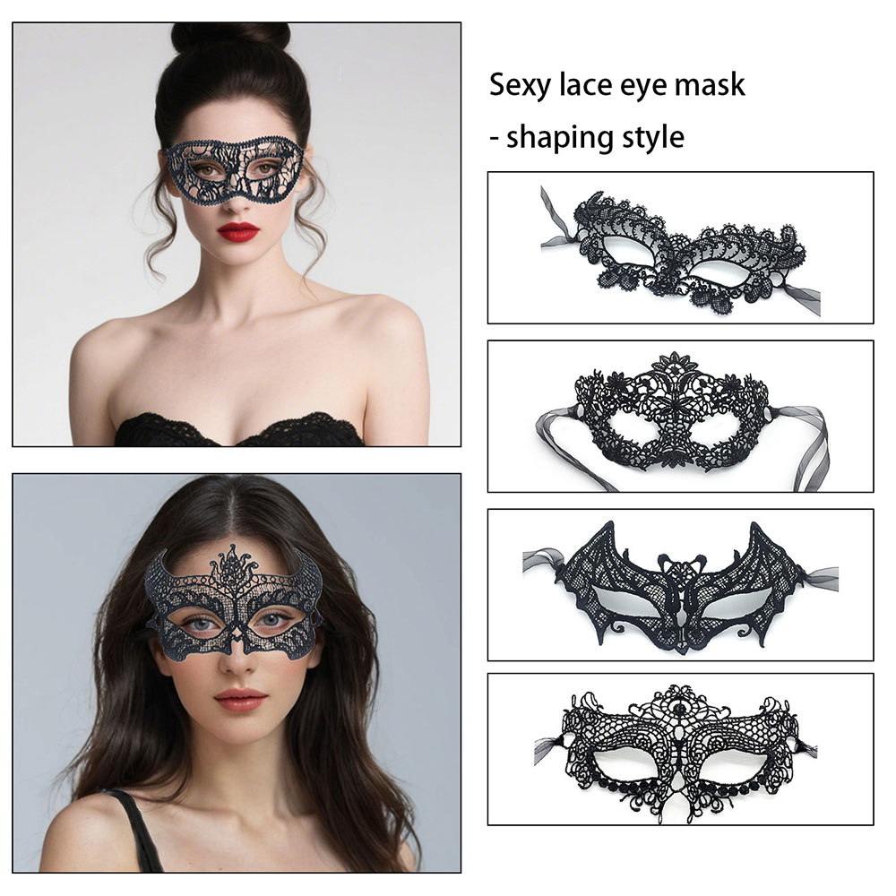 Structured Lace Half Face Mask – Black Princess Style Masquerade Eye Mask with Shaped Design for Women Ball & Party