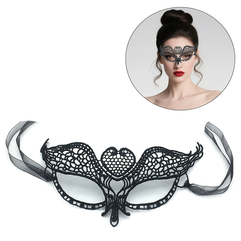 Structured Lace Half Face Mask – Black Princess Style Masquerade Eye Mask with Shaped Design for Women Ball & Party