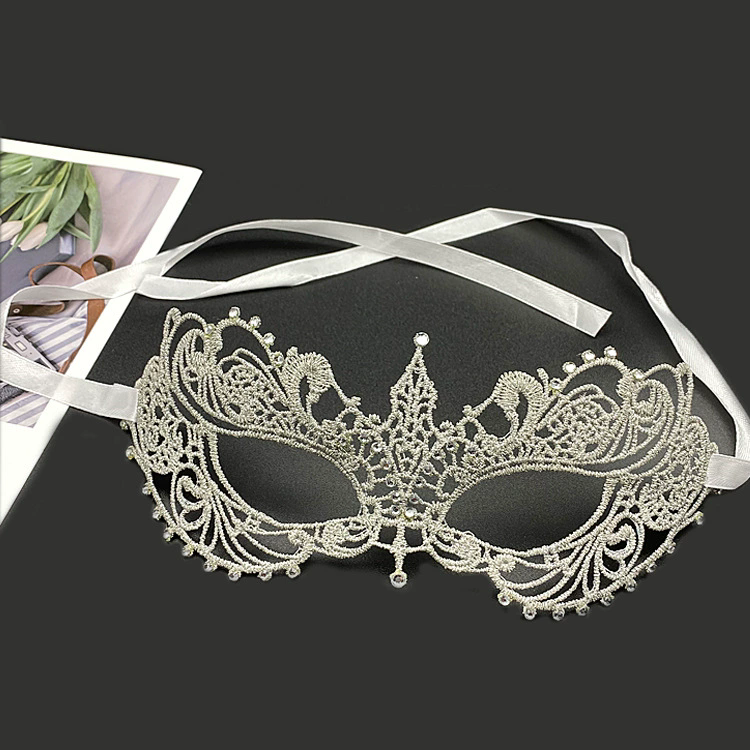 Structured Rhinestone Lace Mask – Black Cutout Half Face Masquerade Mask with Crystal Gems for Women Ball & Party