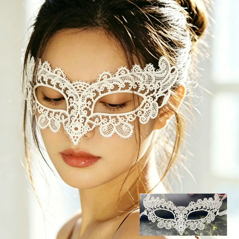 Couple Masquerade Mask Set – His & Hers Half Face Lace Eye Mask with Gold Foil Cutout Design for Ball & Party