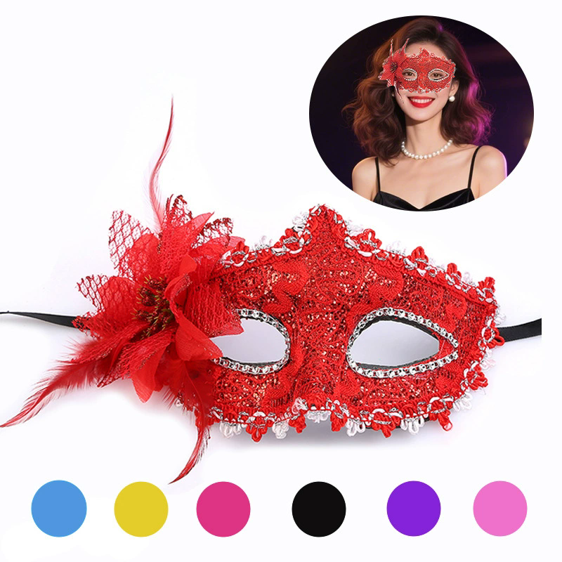 Floral Lace Half Face Mask – Flower Embellished Masquerade Eye Mask for Women, Romantic Party Mask for Halloween & Ball