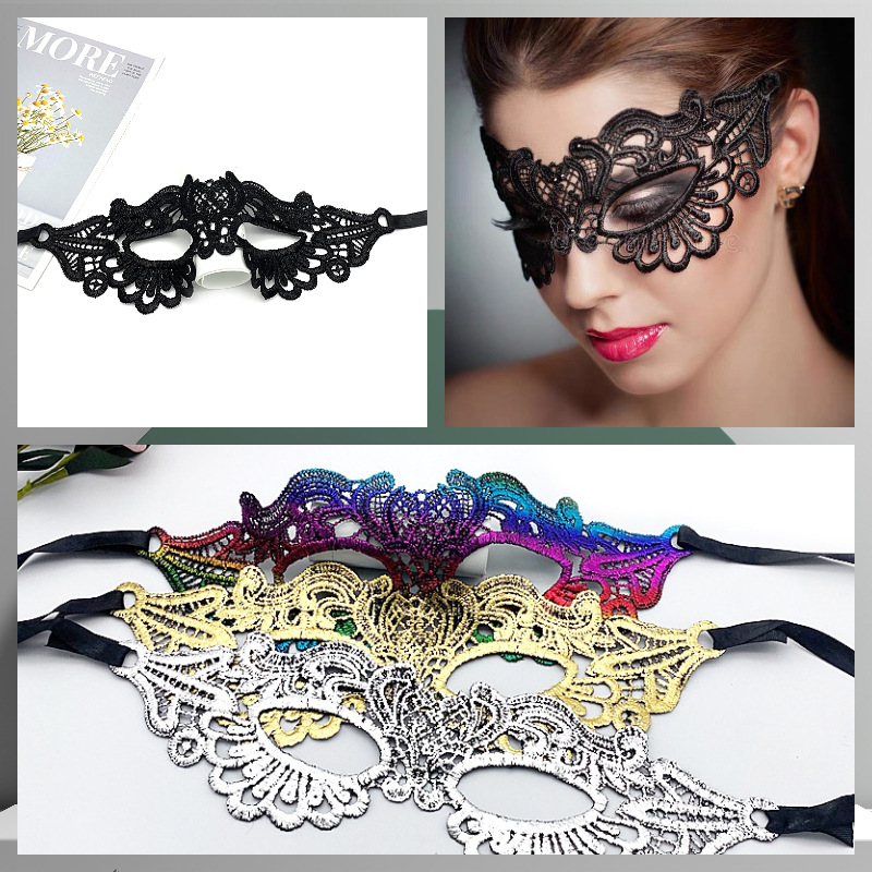Gold Foil Lace Mask – Sexy Half Face Masquerade Eye Mask for Women, Stamped Lace Party Mask for Halloween & Ball