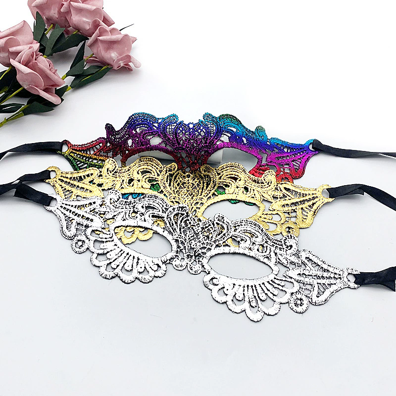 Gold Foil Lace Mask – Sexy Half Face Masquerade Eye Mask for Women, Stamped Lace Party Mask for Halloween & Ball