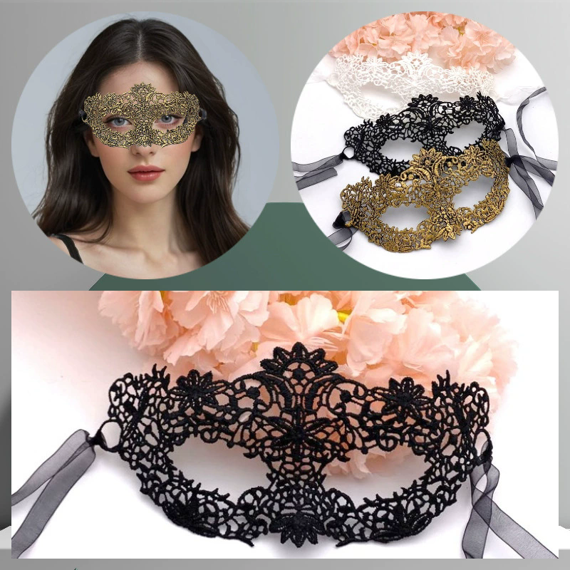 Holographic Lace Mask – Gold Foil Iridescent Half Face Masquerade Eye Mask for Women, Glamorous Party Accessory for Halloween & Cosplay