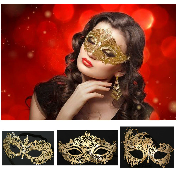Metal Hollow Mask – Rhinestone Embellished Half Face Masquerade Mask for Women, Gold/Silver Iron Mask for Halloween & Ball