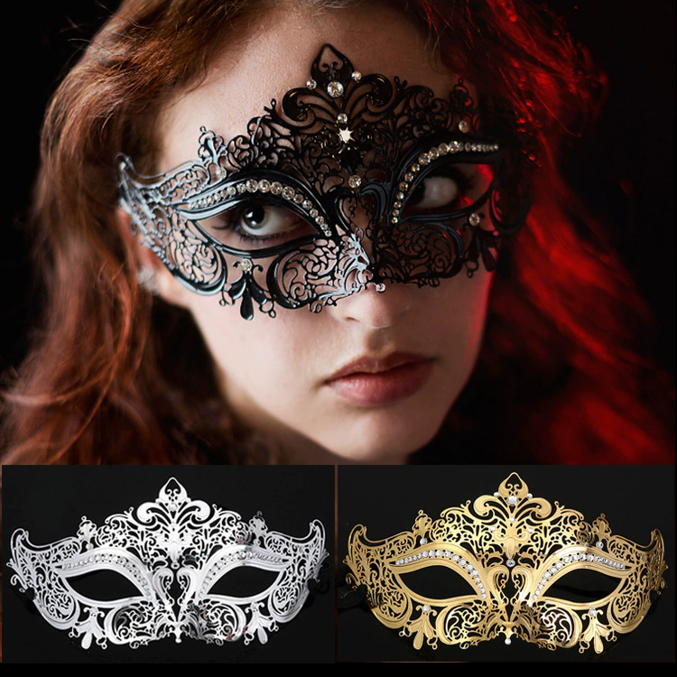 Rhinestone Metal Mask – Half Face Masquerade Mask with Crystal Gems for Women, Glamorous Party Mask for Halloween & Cosplay