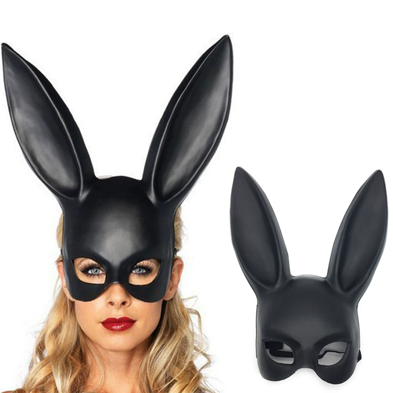 Black Bunny Half Face Mask – Rabbit Masquerade Mask for Women & Men, Cute Animal Costume Mask for Halloween & Masquerade Ball