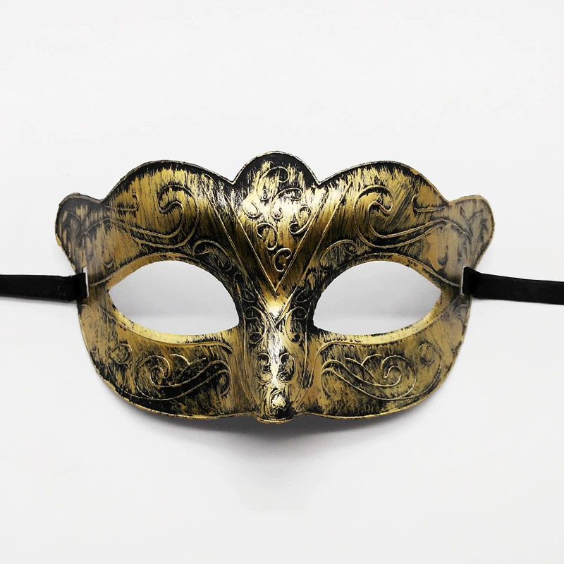 Vintage Jazz Half Face Mask – Retro Flat Top Masquerade Mask with Antique Finish for Men & Women Party Costume