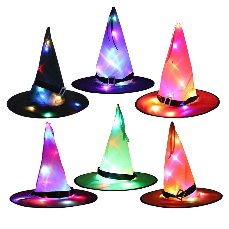 LED String Light Witch Hat – Light Up Wizard Cap for Halloween Party Decoration