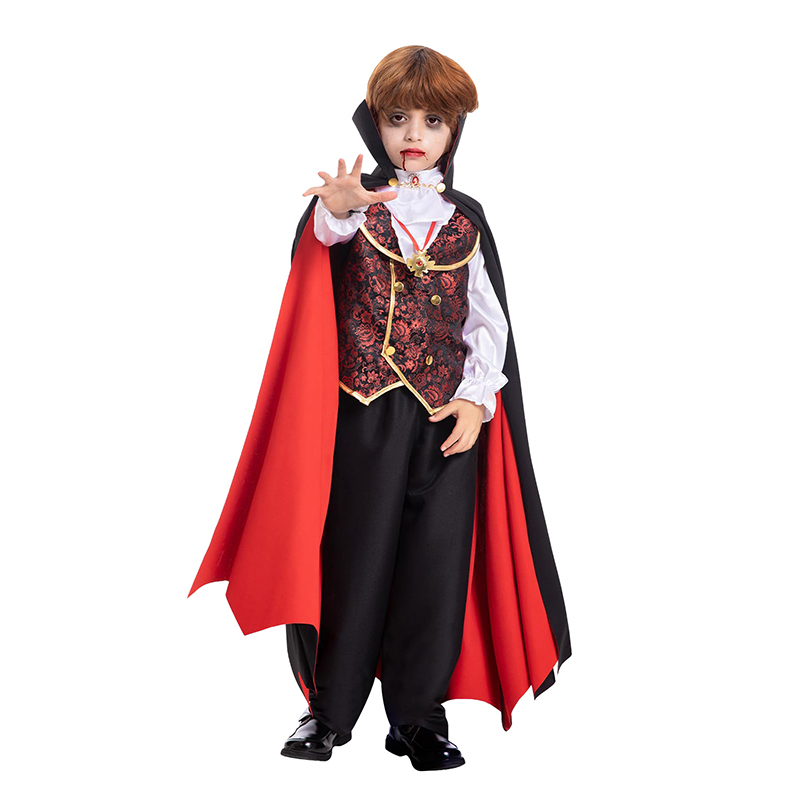 Gothic Vampire Lord Costume for Boys Dark Aristocrat Set with Cape & Vest for Halloween