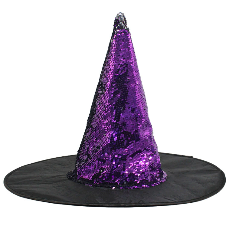 Flip Sequins Witch Hat – Reversible Sequins Wizard Cap for Halloween Party Costume Prop