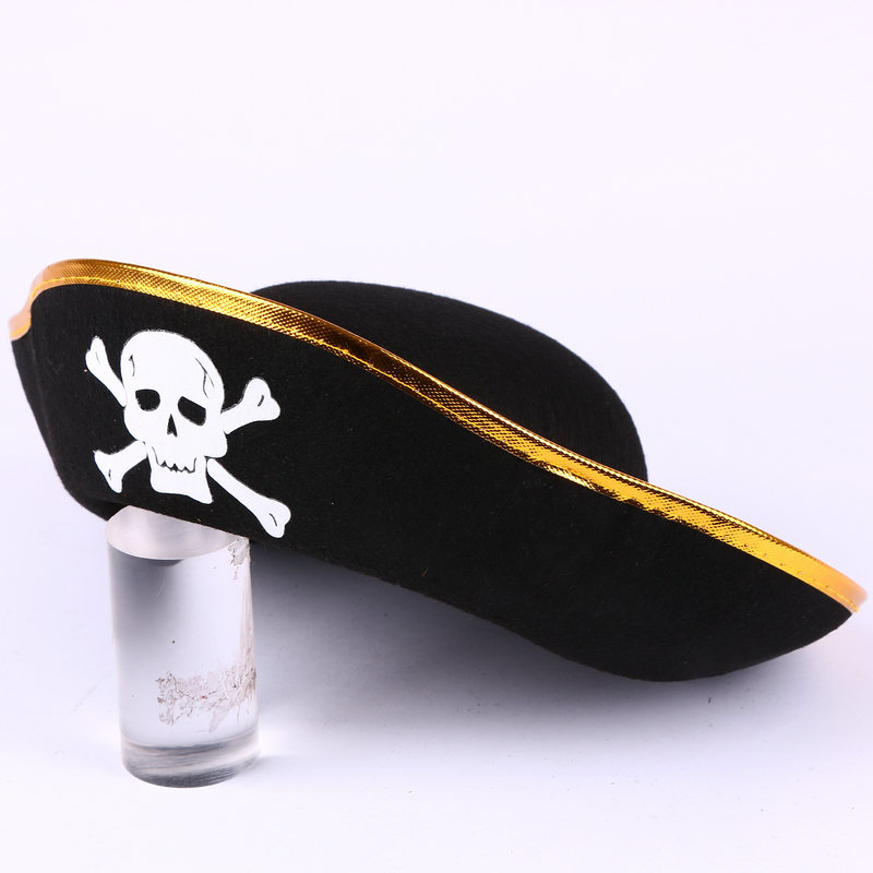 Kids Pirate Captain Hat – Gold & Silver Trim Caribbean Style Pirate Hat for Halloween Costume