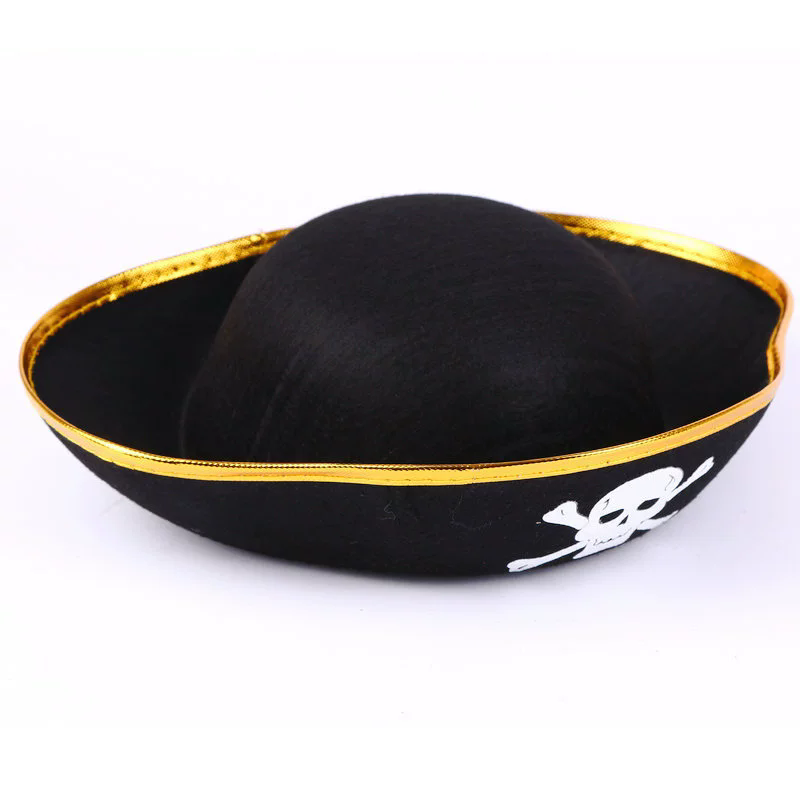 Kids Pirate Captain Hat – Gold & Silver Trim Caribbean Style Pirate Hat for Halloween Costume