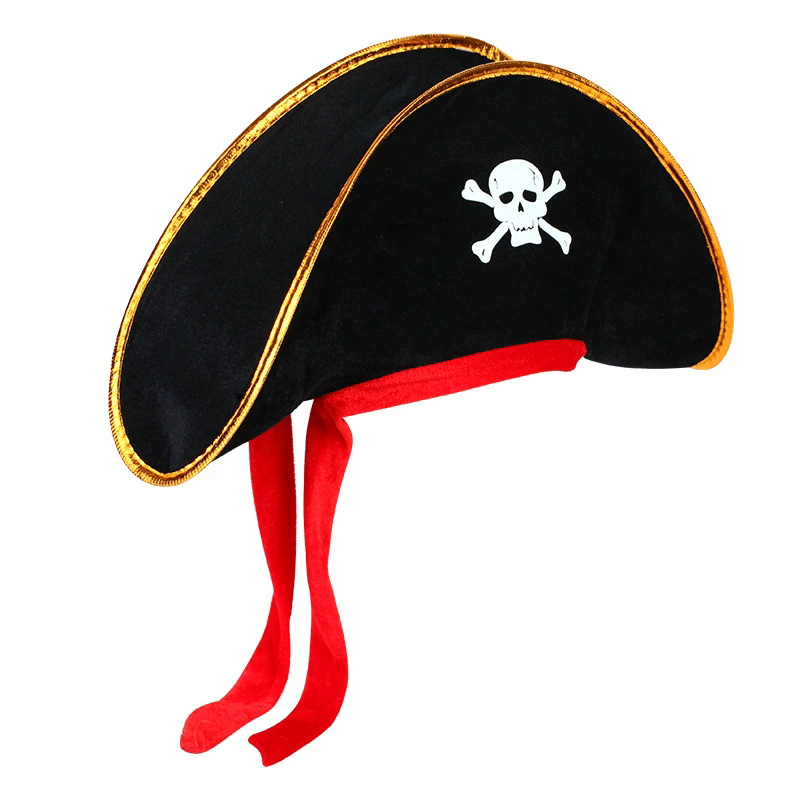 Pirate Captain Hat with Red String – Adult Child Caribbean Pirate Costume Prop for Halloween Party