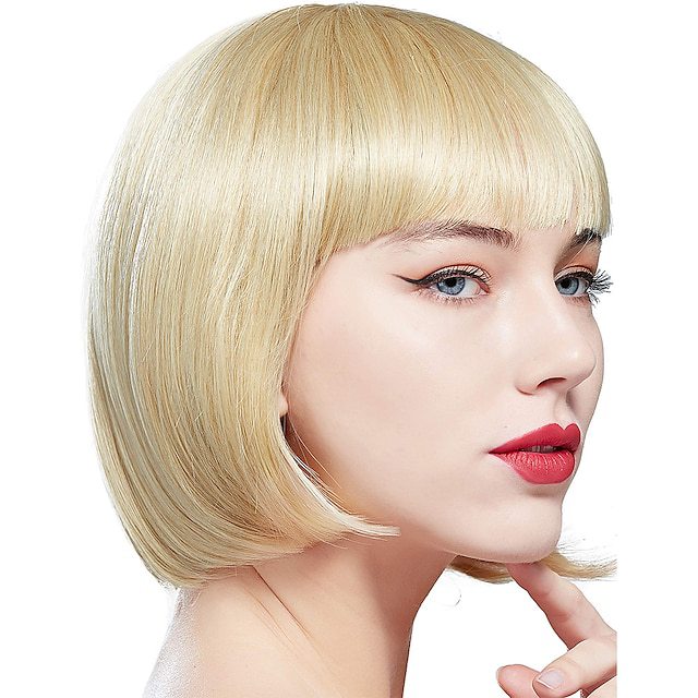 Colored Short Bob Wig – Straight Bangs Anime Cosplay Wig for Women & Girls Halloween Prop