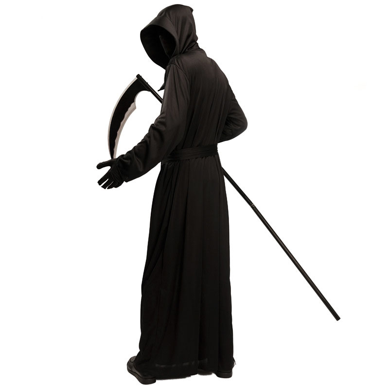 Adult Grim Reaper Costume, Full Set Death Scythe Prop Hooded Robe for Halloween Stage Performance