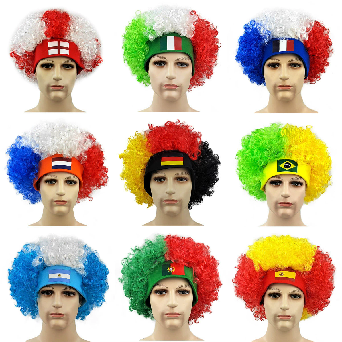 Flag Color Fan Wig with Headband – Printed National Team Wig for World Cup & Euro Cup Fans