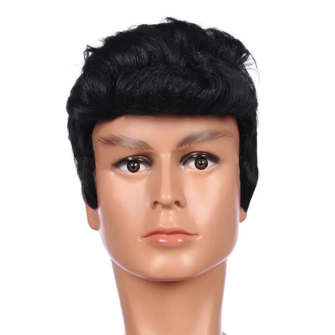 Halloween Men's Black Elvis Wig – Rock and Roll Pompadour Costume Wig for Adults