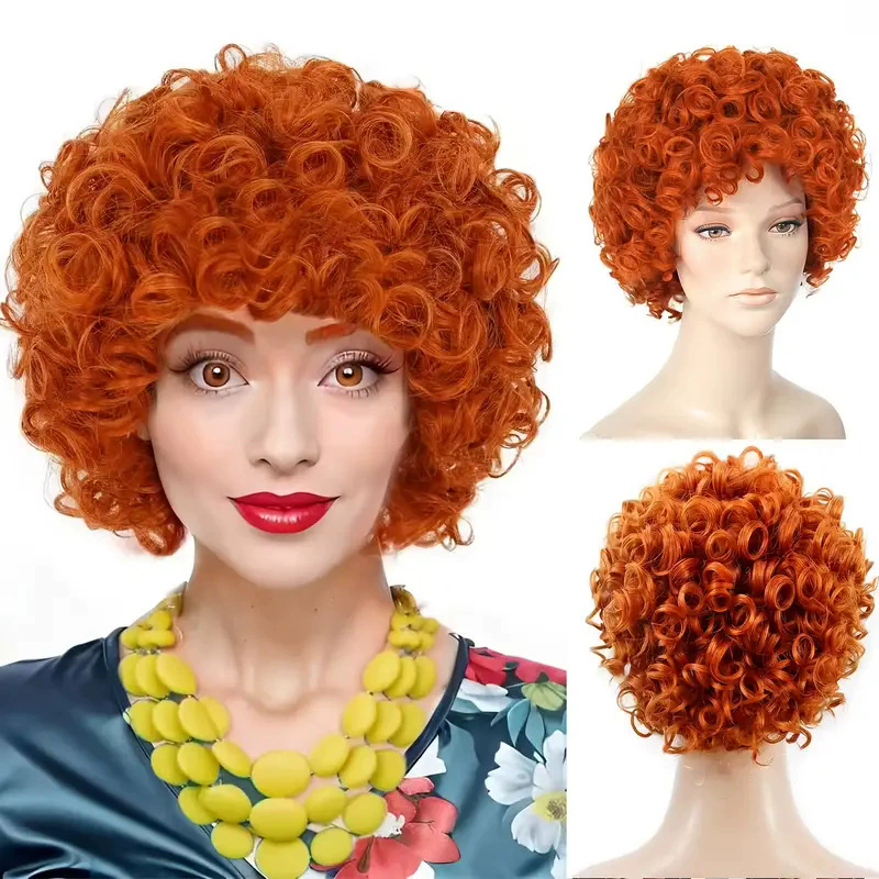 70s Retro Mrs. Roper Short Curly Wig – Women's Retro Tight Curl Full Cap Wig for Halloween Costume