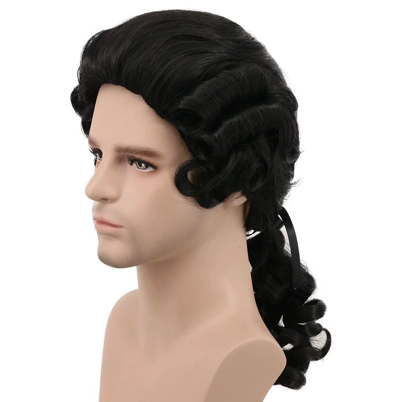 Men's Baroque Colonial Wig – Synthetic Full Cap Judge Lawyer Costume Periwig for Historical Cosplay