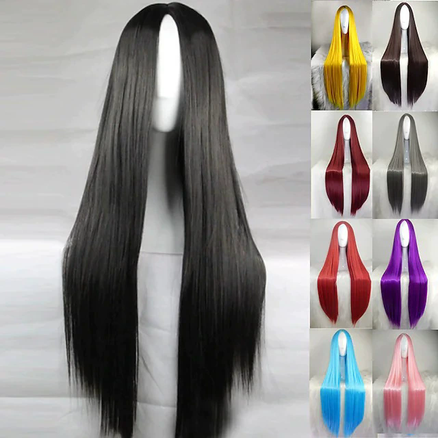 80cm Long Straight Anime Wig – Middle Part Bangs Cosplay Wig for Women Girls Halloween Party Prop