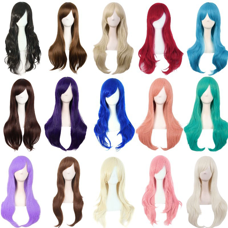 70cm Long Curly Anime Wig – Colorful Long Curls Cosplay Wig for Women & Girls Halloween Costume