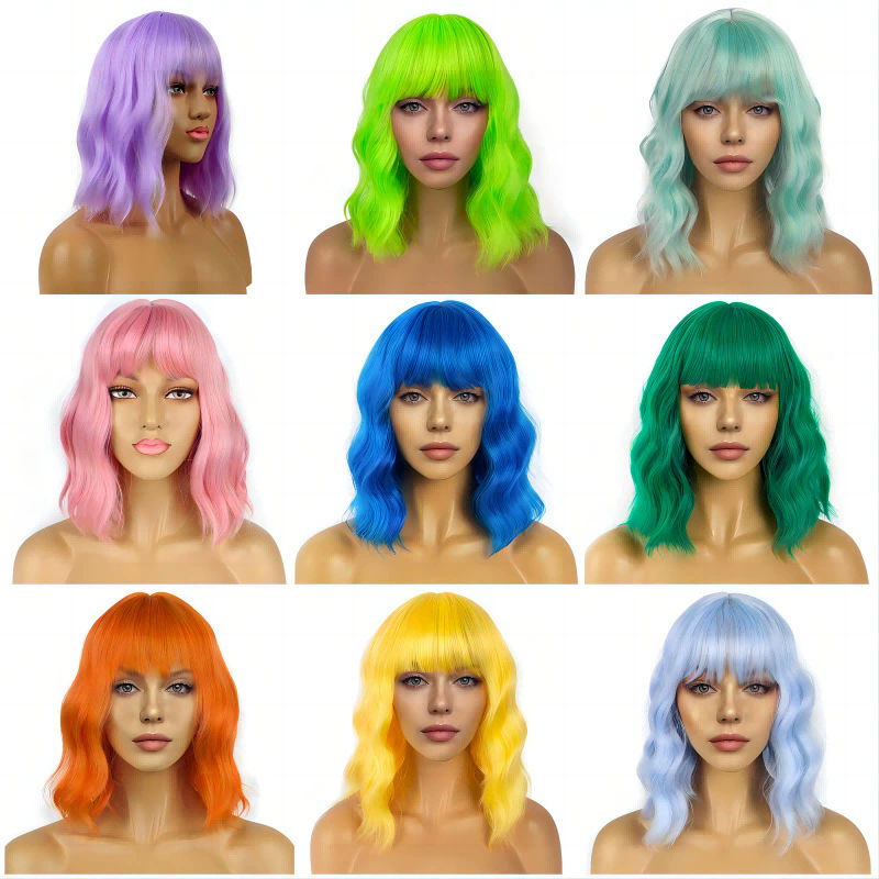 Women's Medium Long Curly Wig – Colorful Short Curls Halloween Costume Wig for Adult Women Party Prop