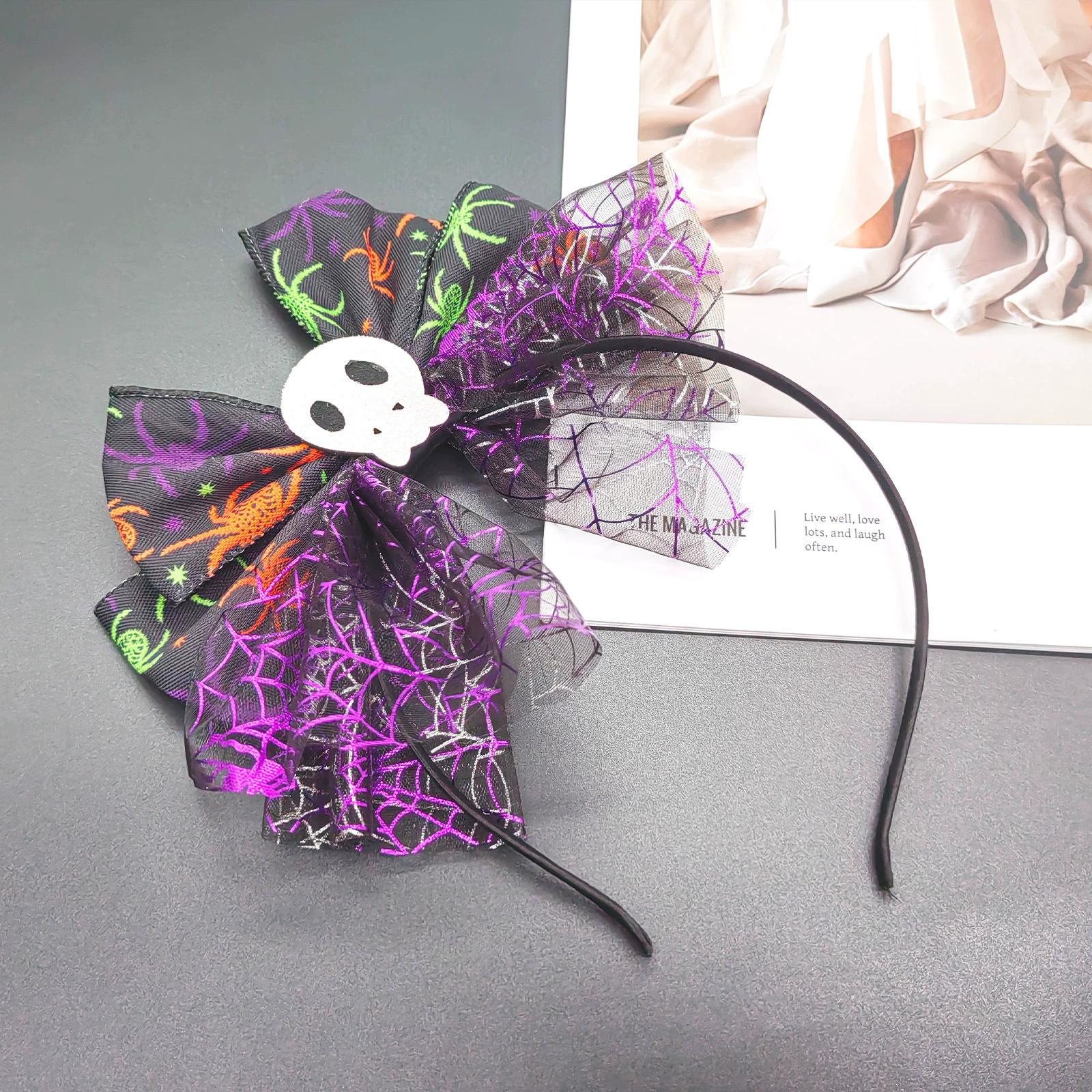 Black Netting Bow Headband – Halloween Tulle Bow Hairband for Children Girls Party Prop