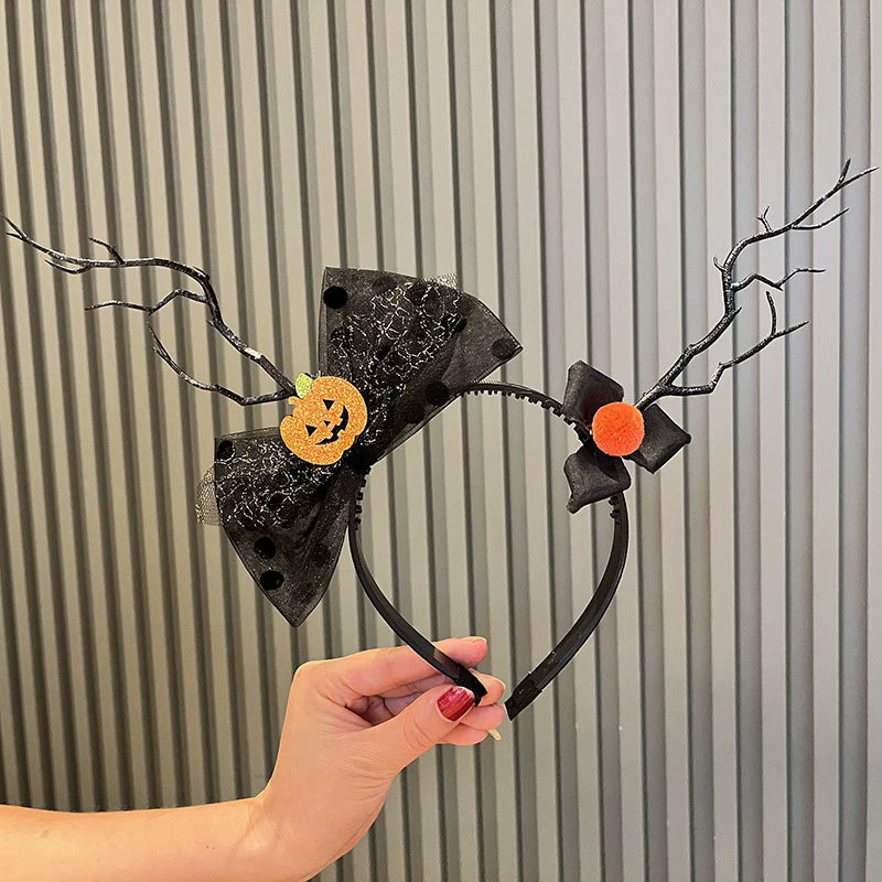 Devil Pumpkin Headband – Halloween Horned Pumpkin Hairband for Women & Kids Costume Party Prop