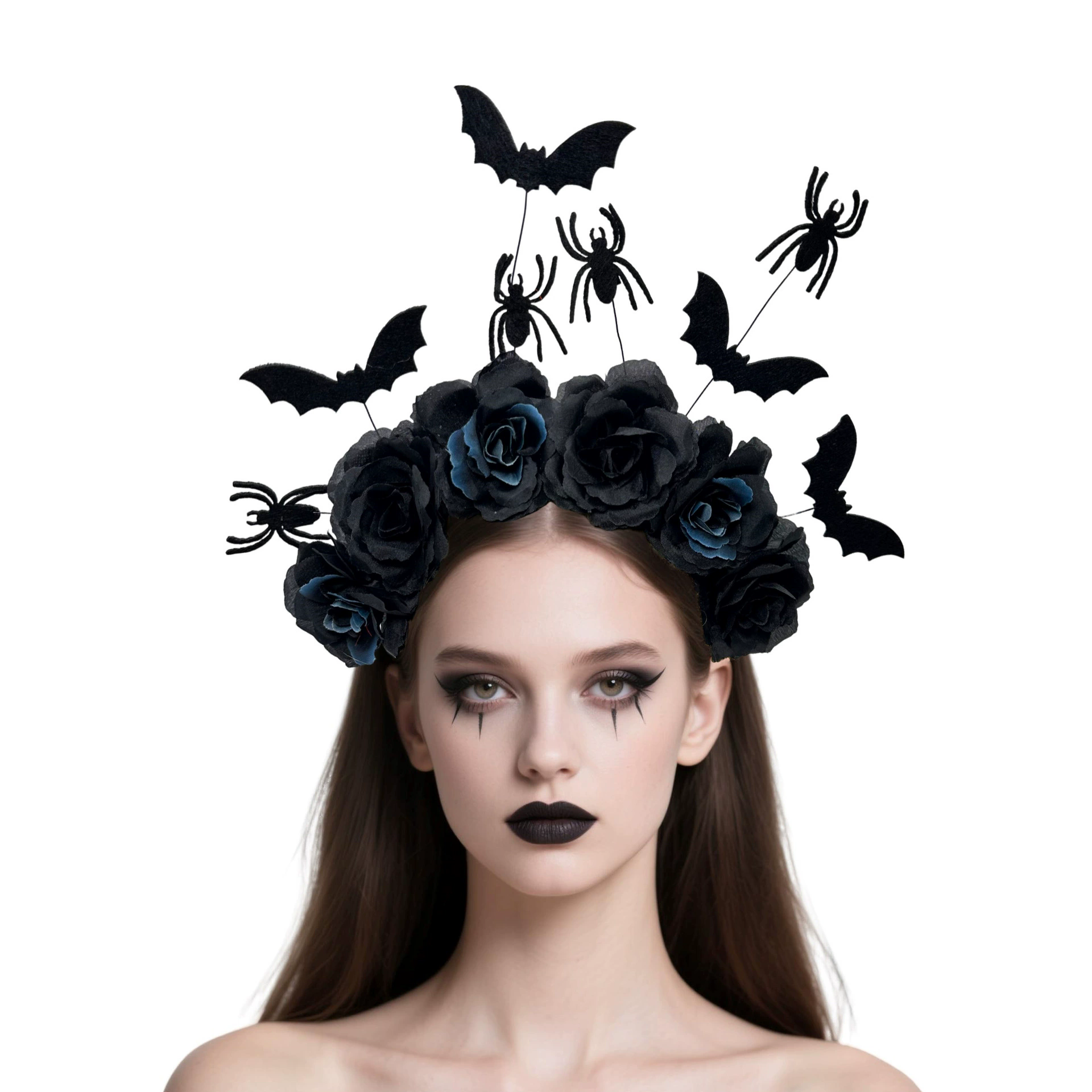 Halloween Bat Spider Ghost Headband – Spooky Hairband with Bat, Spider & Ghost Charms for Women & Kids Costume