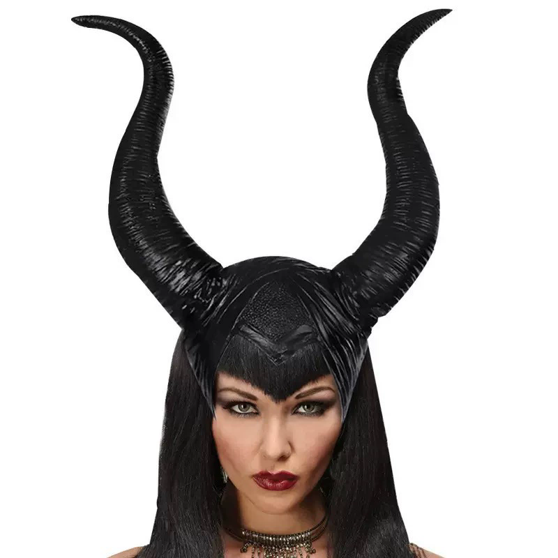 Maleficent Style Black Horn Headband – Curved Demon Horn Hairband for Women Halloween Costume Prop