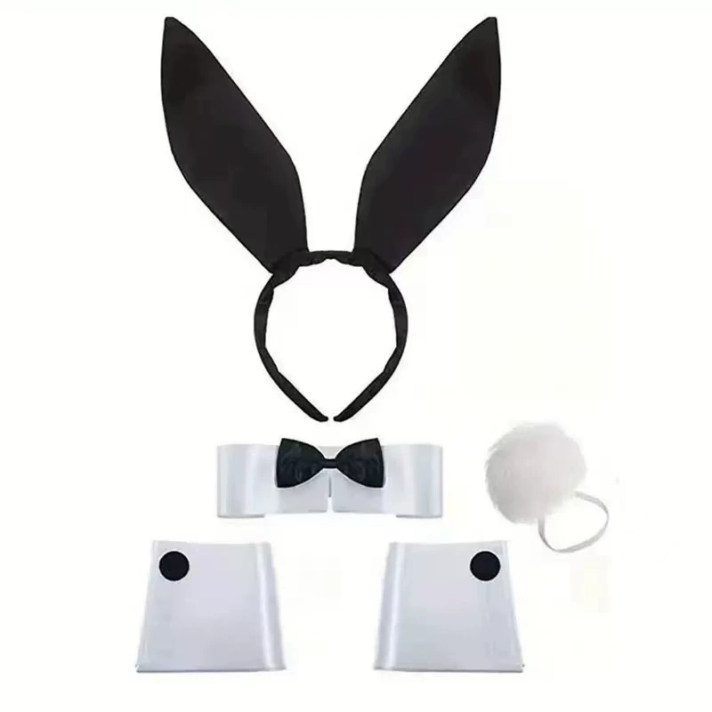 Bunny Ear Headband Set – Rabbit Ear Hairband with Bow Tie or Tail for Women Girls Easter Halloween Costume