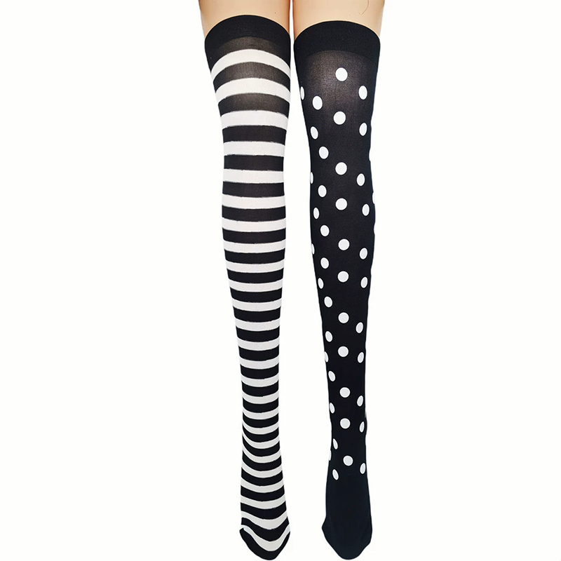 Halloween Clown Thigh High Socks – Striped Over Knee Stockings for Women Joker Costume Prop