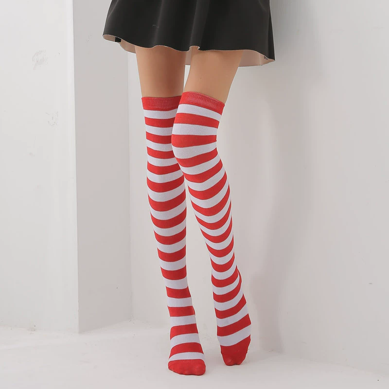 Colorful Horizontal Stripe Thigh Highs – Striped Over Knee Socks for Women Halloween Accessory