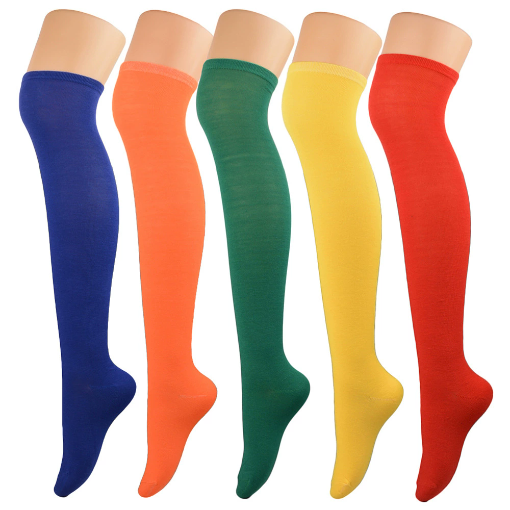 Plain Thigh High Socks – Solid Color Over Knee Stockings for Women Halloween Costume