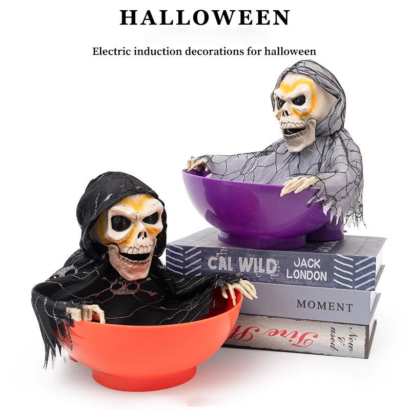 Electric Sensor-Activated Walking Ghost Hand Candy Bowl – Halloween Motion Sensor Decoration for Bar, Party, Haunted House