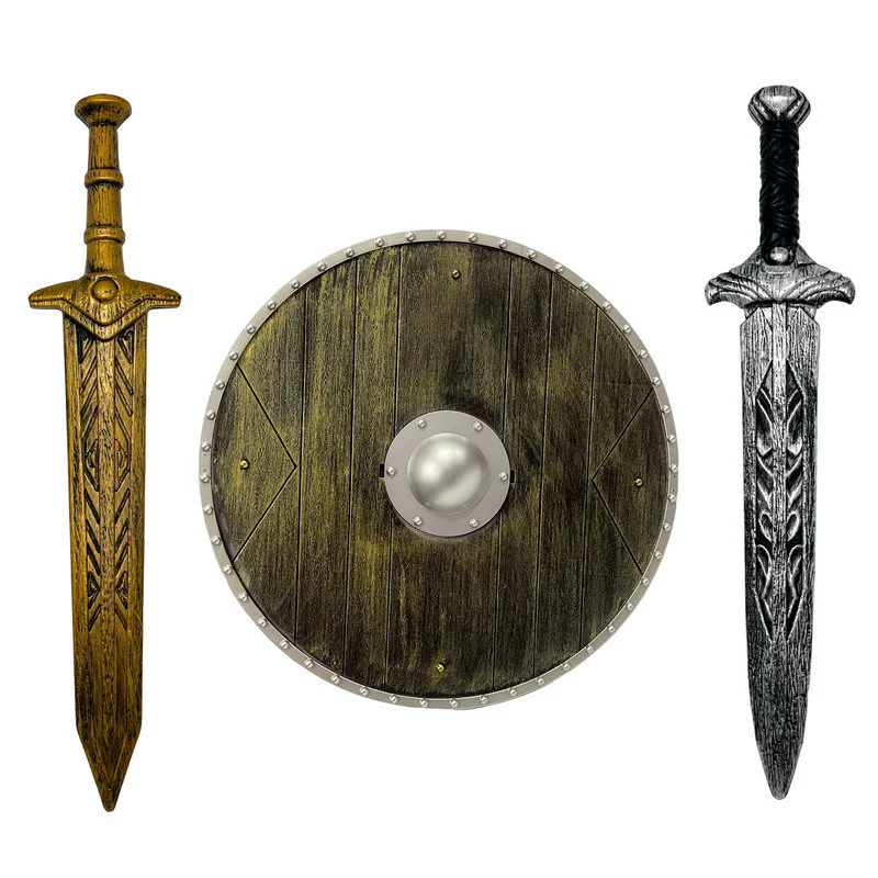 Spartan Warrior Weapon Set – Round Shield and Short Sword for Gladiator Halloween Costume