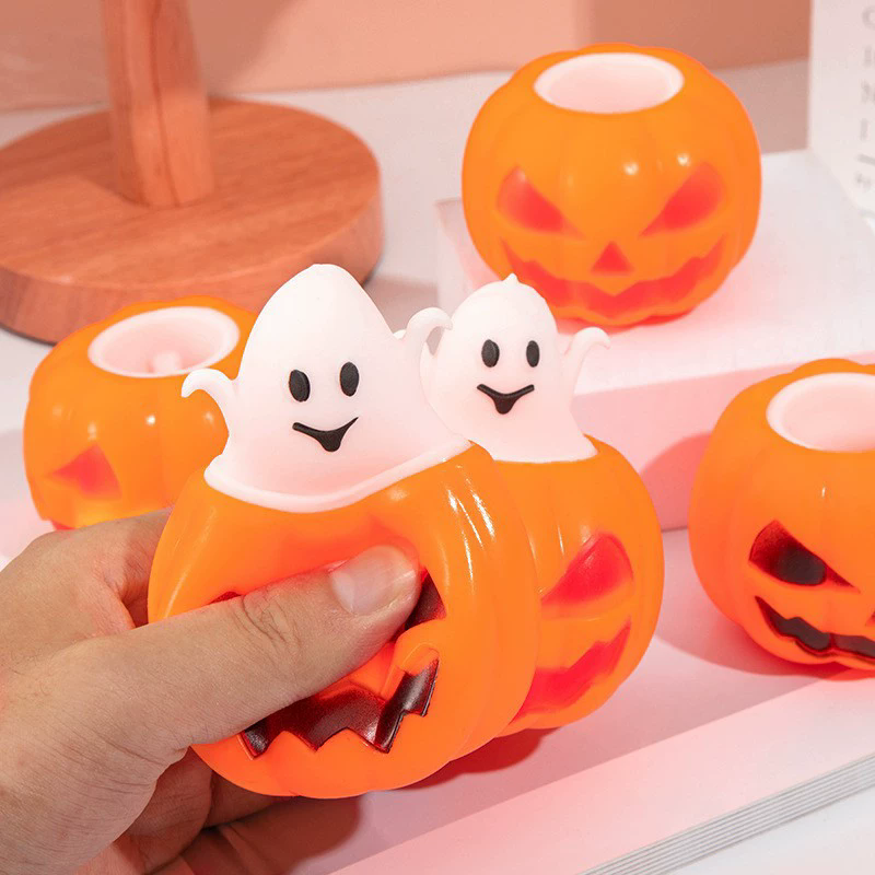 Squishy Pumpkin Ghost Toy – Funny Halloween Slow Rise Stress Relief Squeeze Prop