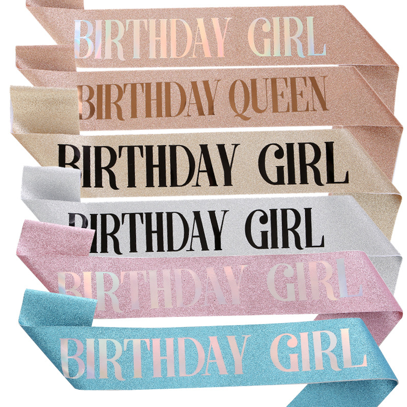 Multi Color Glitter Birthday Girl Sash & Birthday Queen Sash Women Birthday Party Shoulder Sash