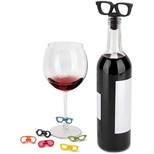 8 pack glasses themed silicone wine bottle stopper with 7 colorful drink markers retail transparent window box