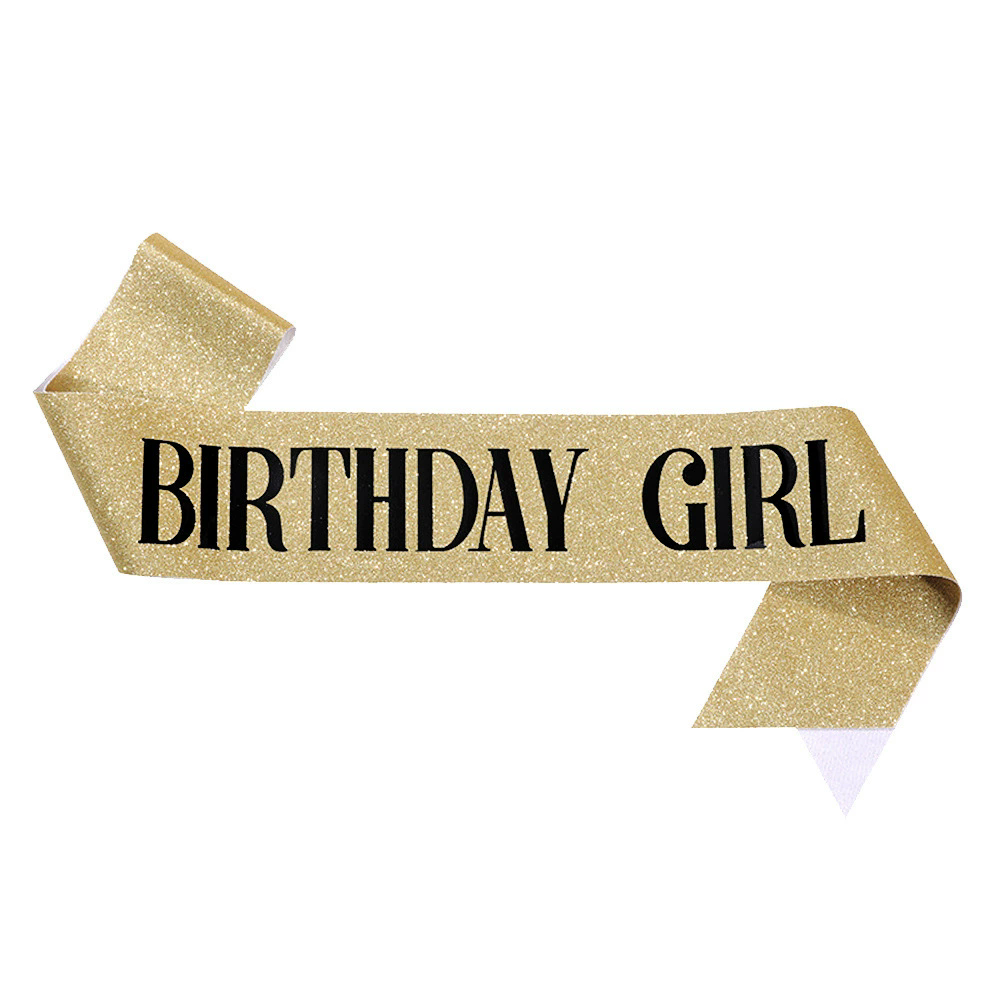 Gold glitter Birthday Girl sash with black letter women birthday party shoulder sash