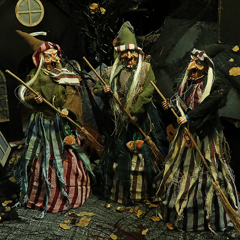 Motorized Halloween Animatronics - Hanging Ghost, Standing Witch & Sound Activated Skeleton Prop for Outdoor Yard Decor, Haunted House Party Supplies