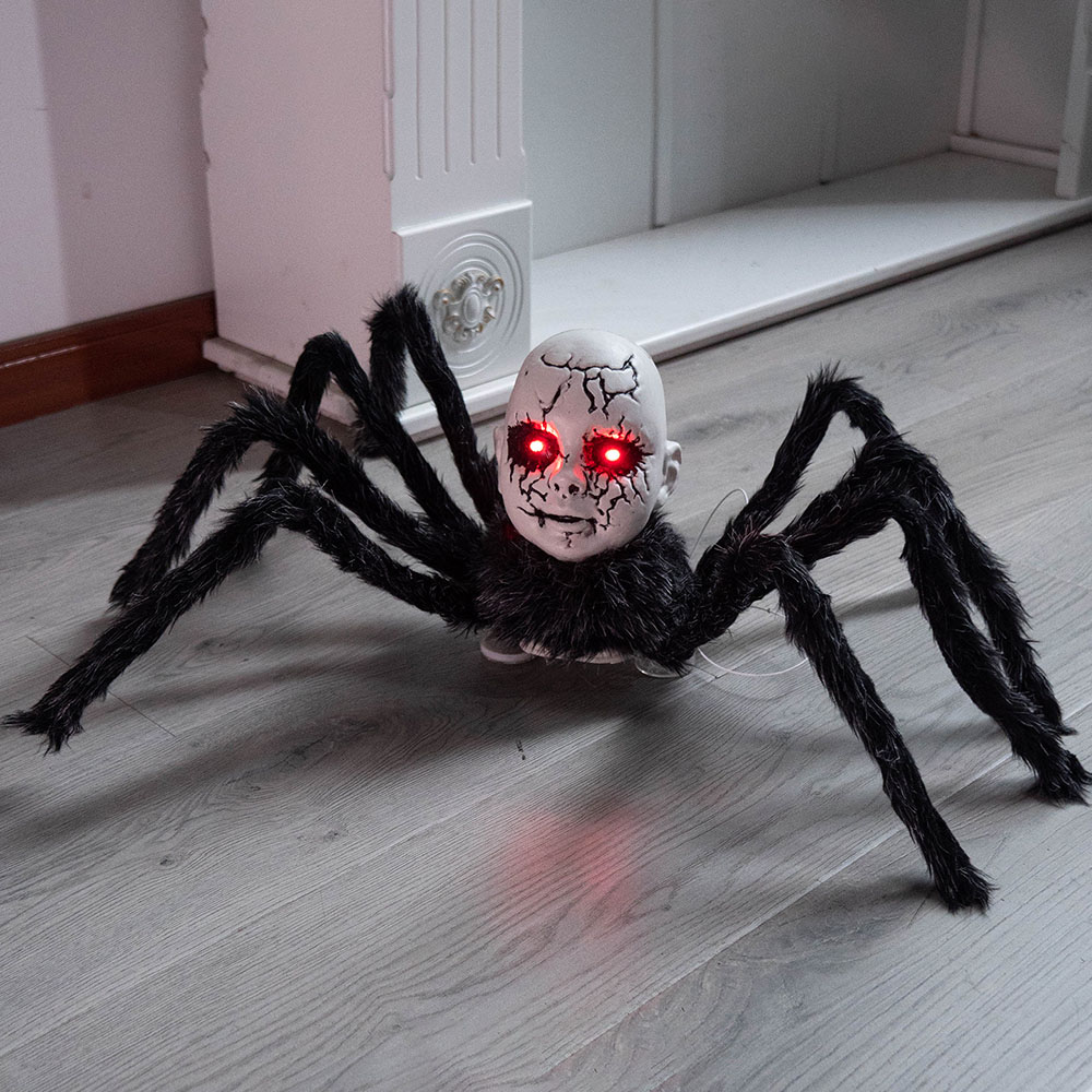 Spider Doll Animatronic - Electric Sound Activated & Light Up Halloween Prop for Haunted House, Scary Decorations for Party Indoor/Outdoor