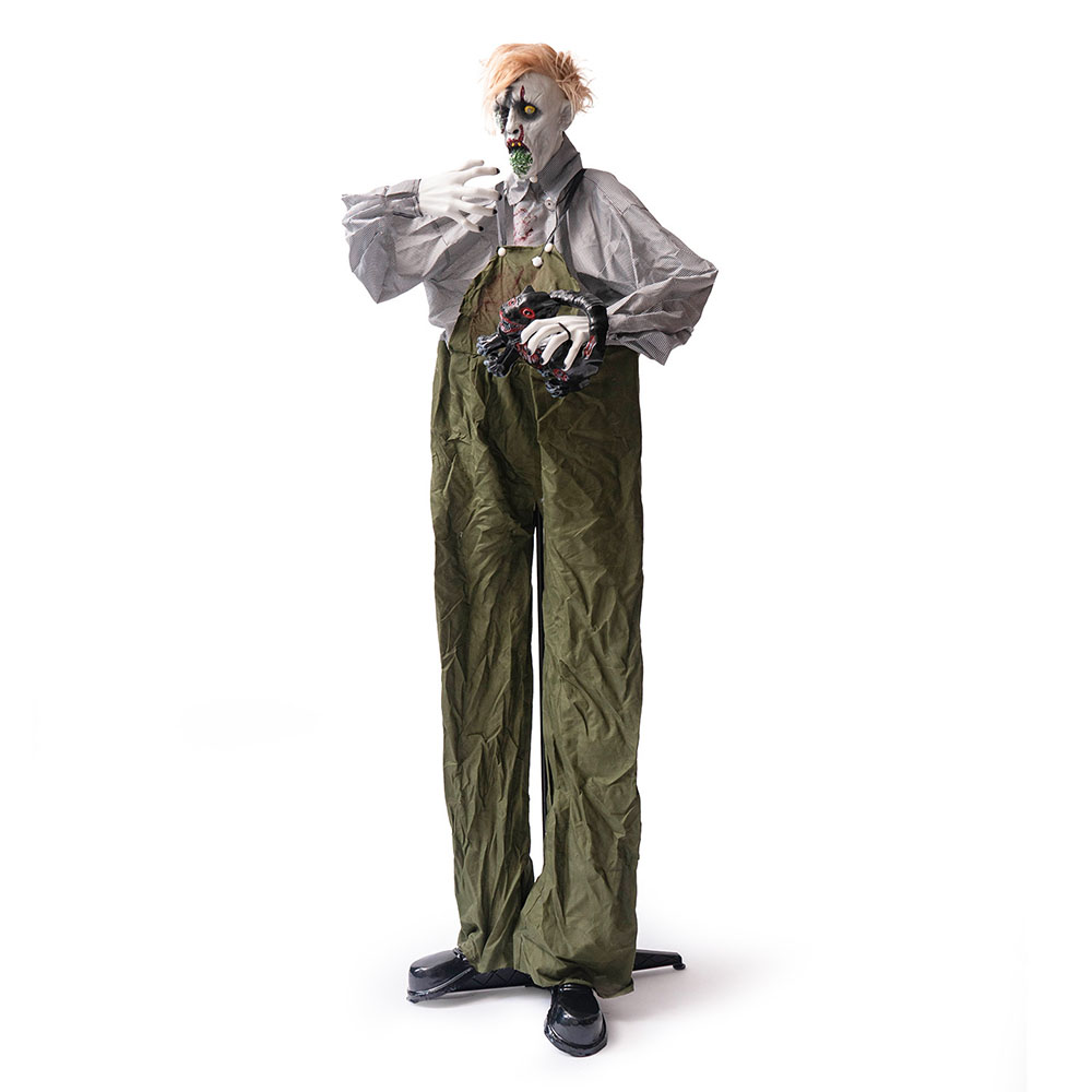1.9m Large Animated Zombie in Overalls for Haunted House Outdoor Decoration – Motion Activated Halloween Prop