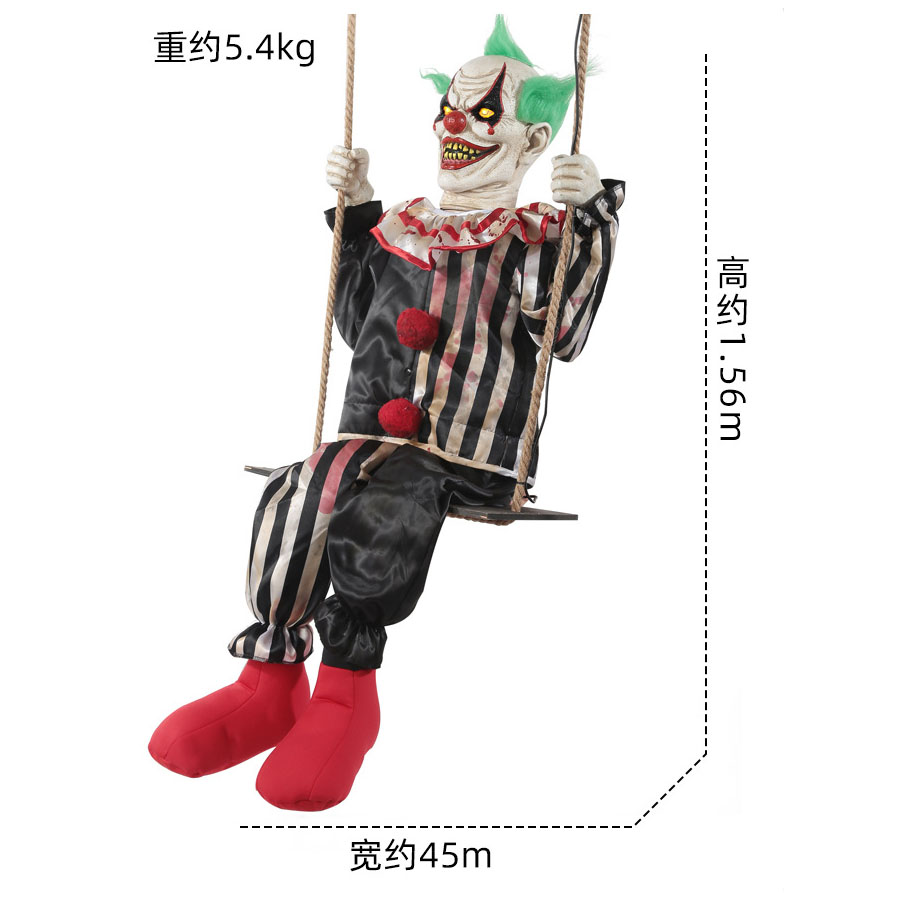 Swinging Clown on a Swing – Glowing Halloween Scary Decoration Hanging Prop for Haunted House