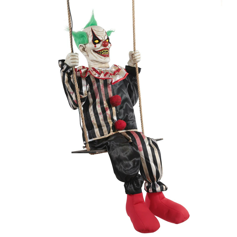 Swinging Clown on a Swing – Glowing Halloween Scary Decoration Hanging Prop for Haunted House